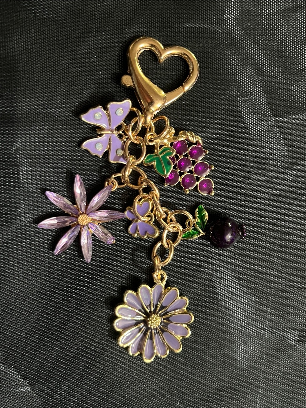 Gold-Tone Purple Floral Charm Keychain - Women Jewelry